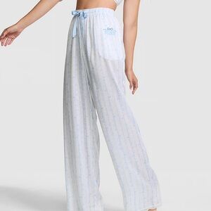 NWT LoveShackFancy X Pink 🎀Fancy Silky Sleep Blue and White Pajama Pants Large